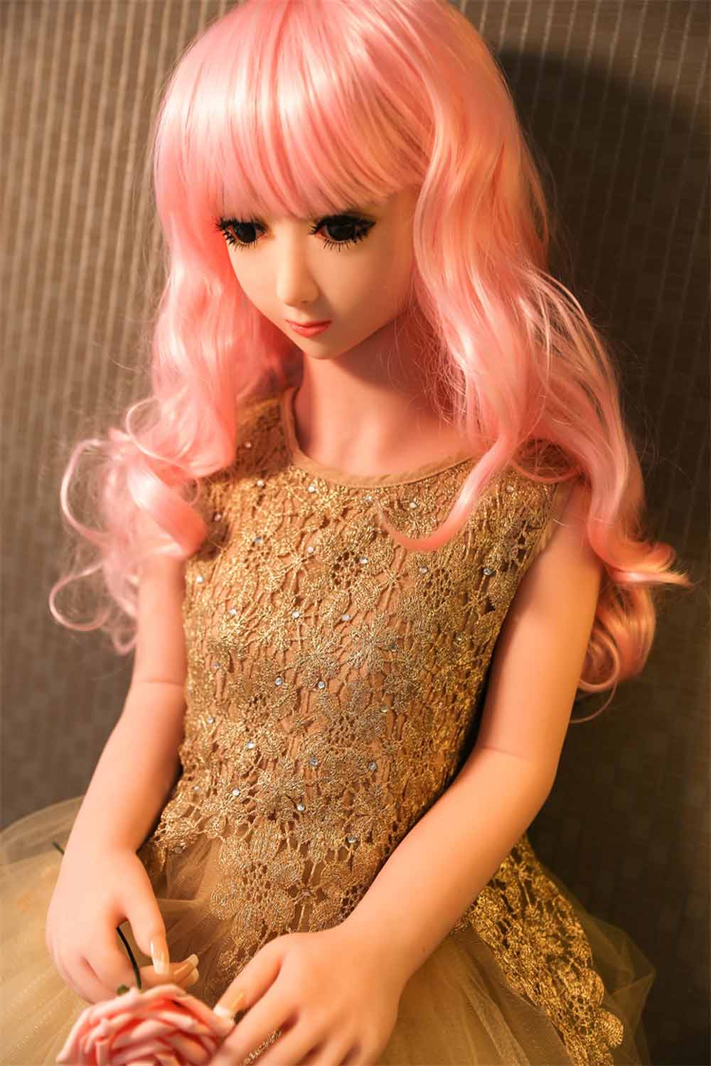 Mini sex doll with pink long hair
