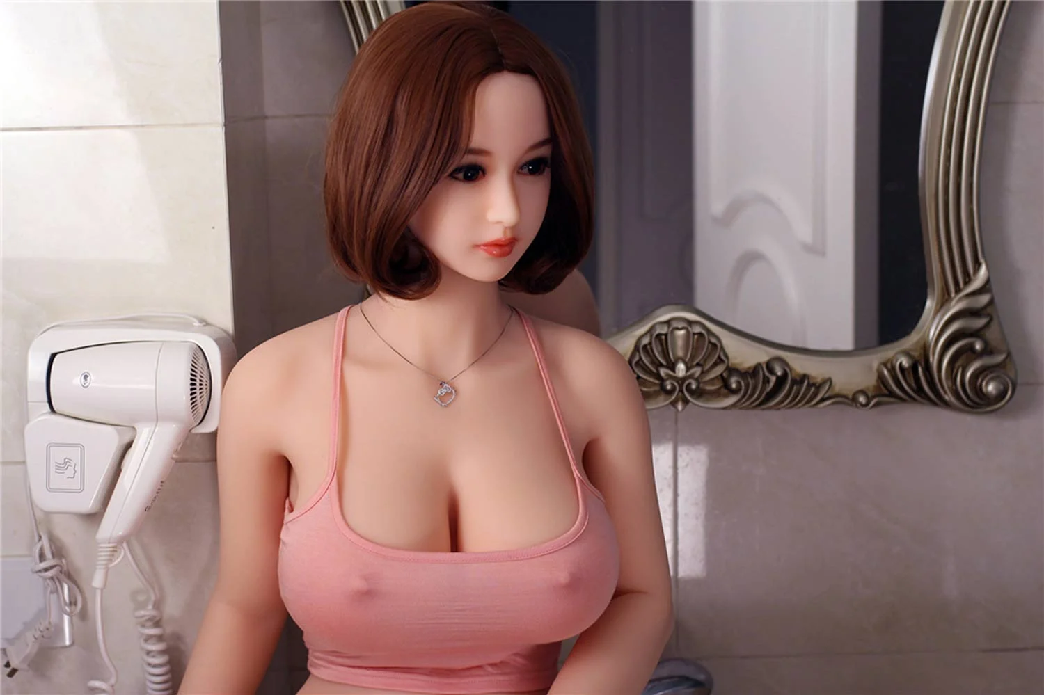 Sex doll in pink sports vest