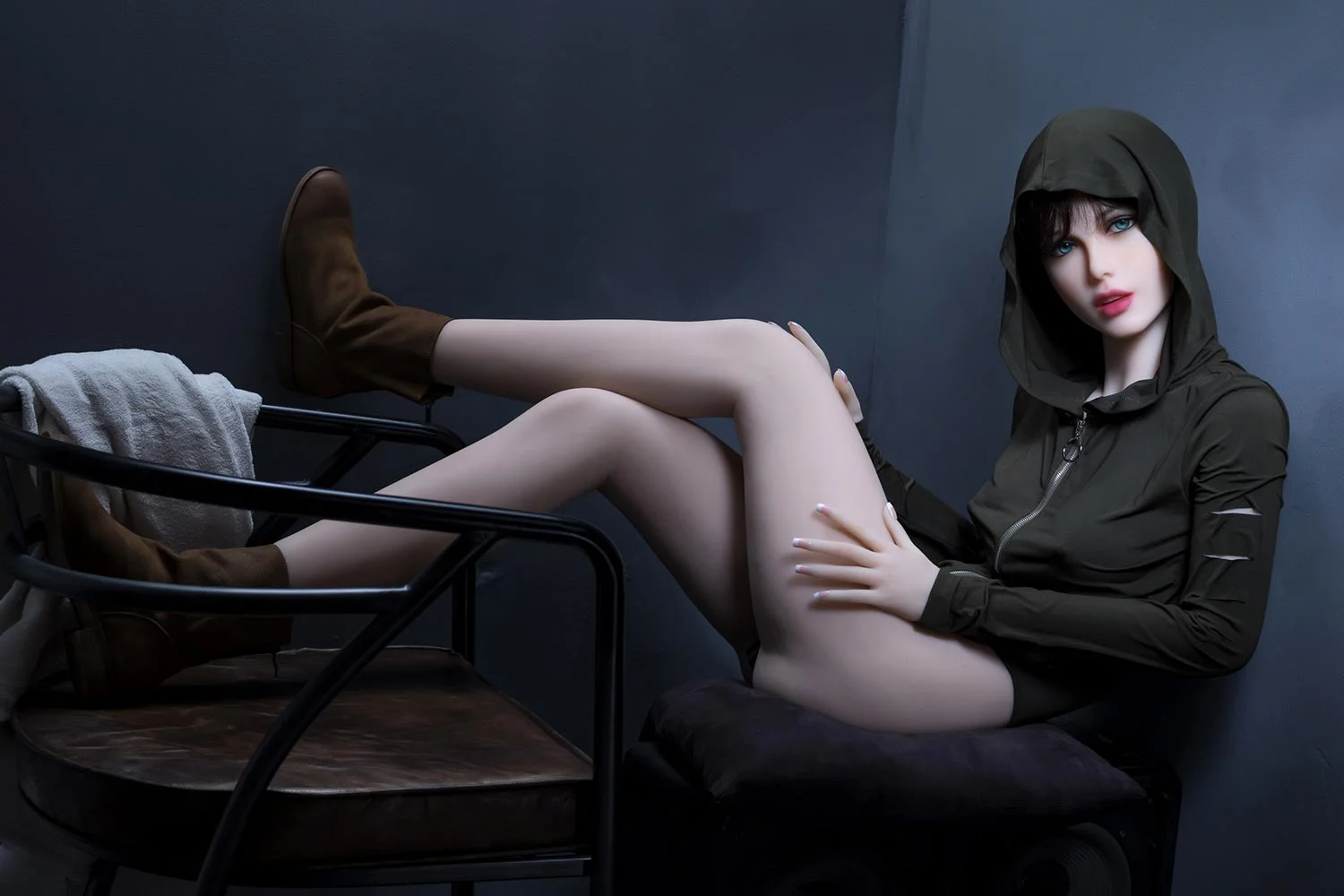 Sex doll with hand on thigh