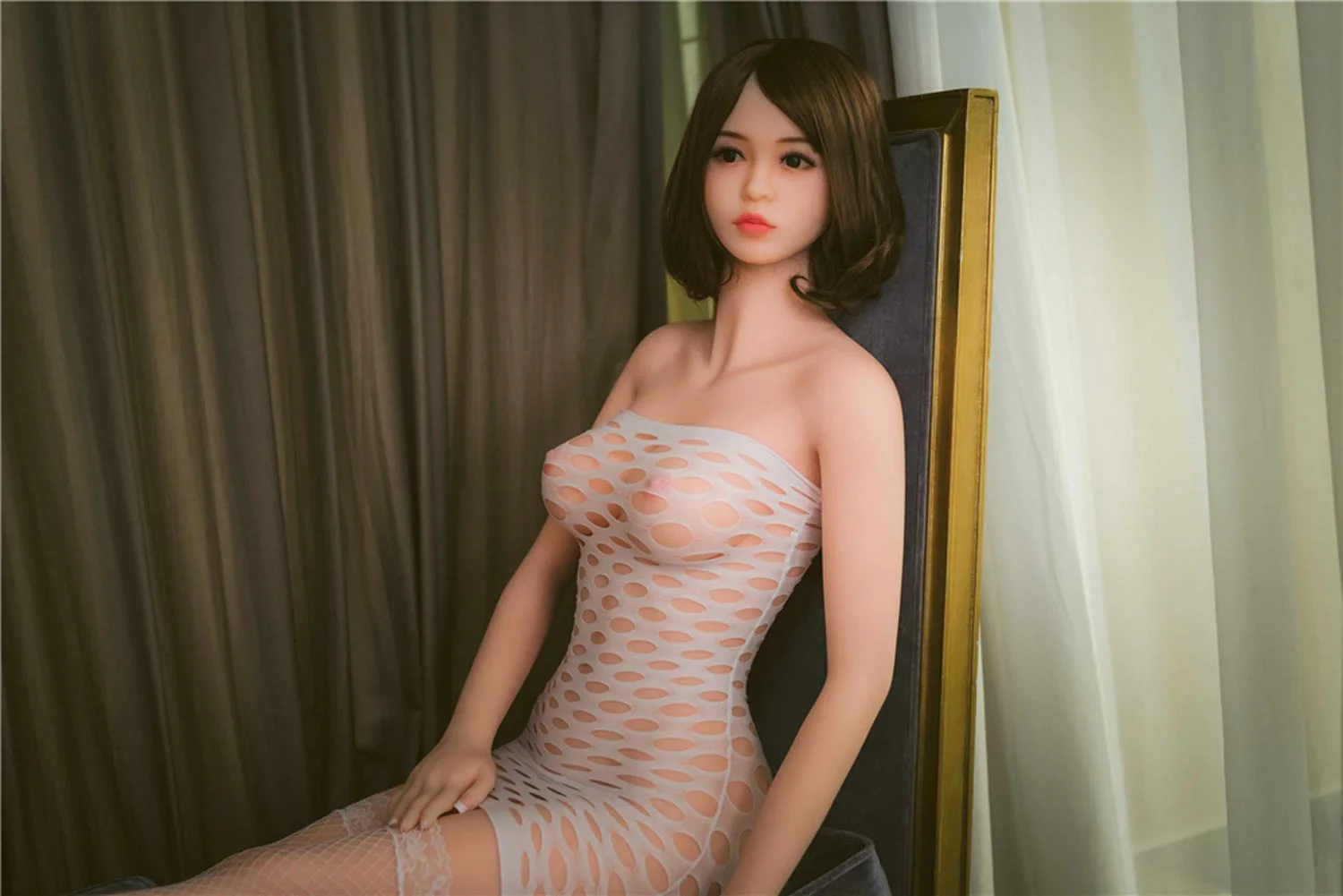 Sex doll with hands on skirt