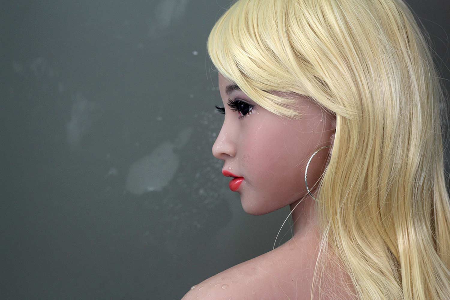 Sex doll with long blonde hair