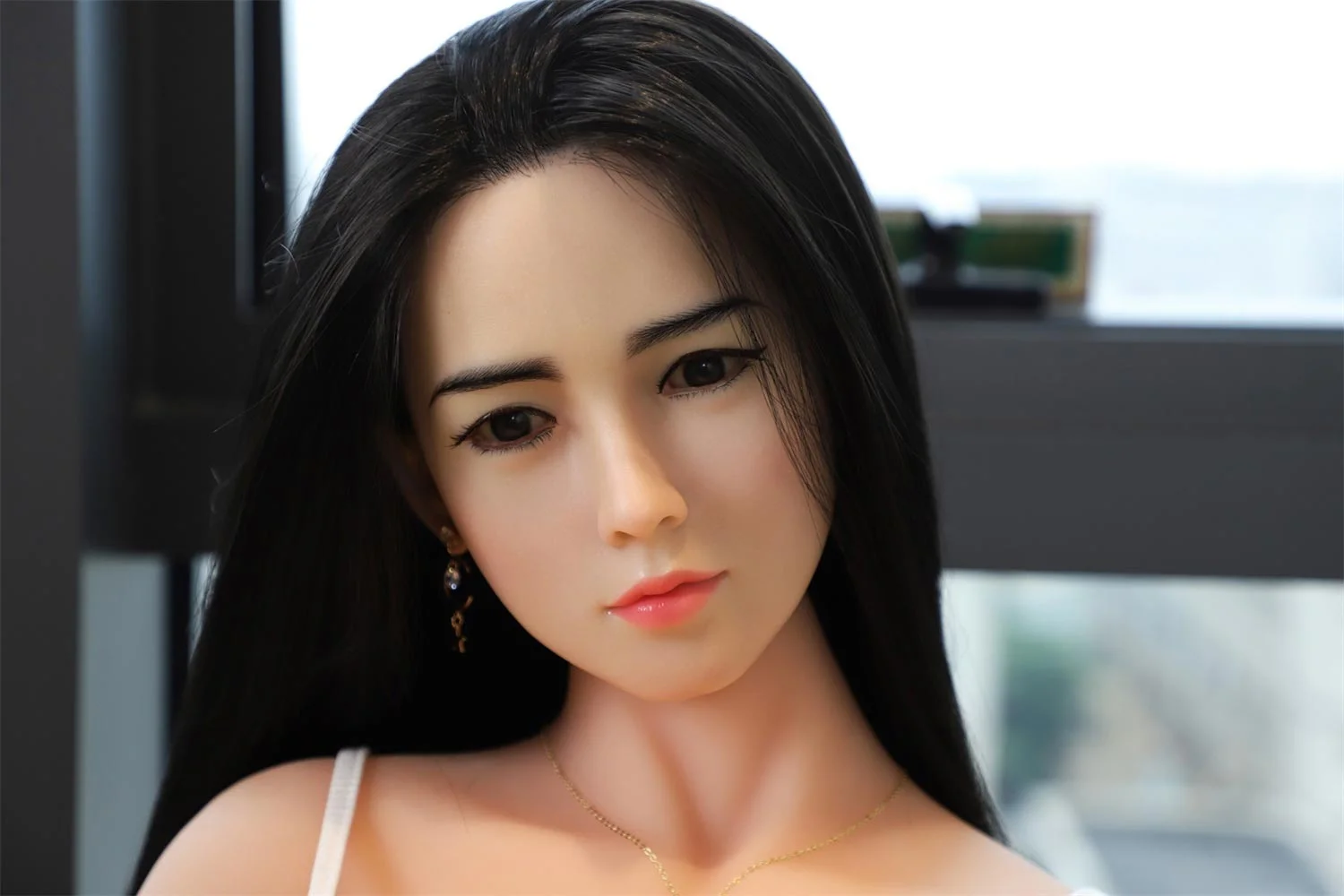 Black long hair silicone sex doll