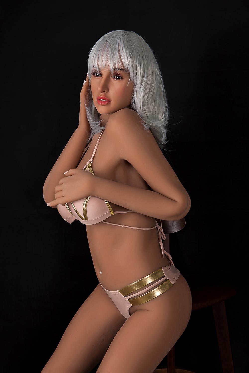 Silicone sex doll with hands touching chest