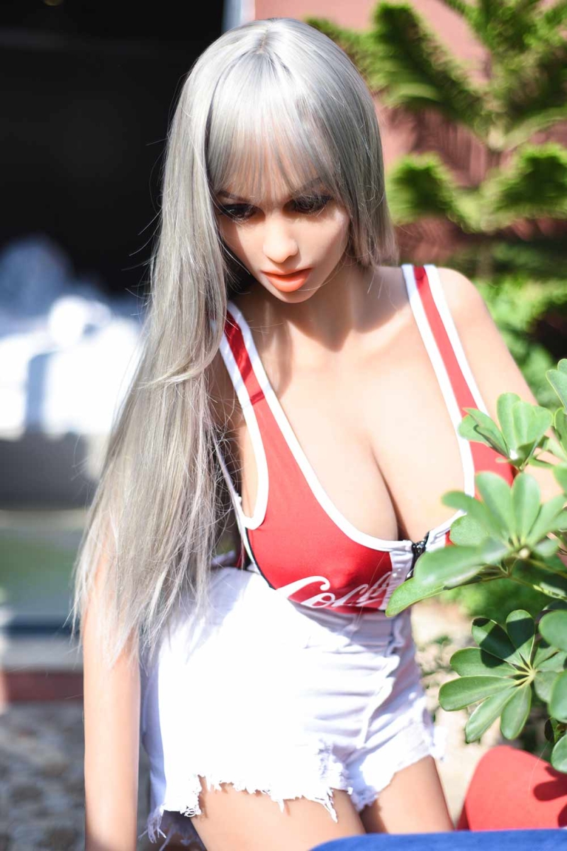 Big breasted sex doll with gray long hair