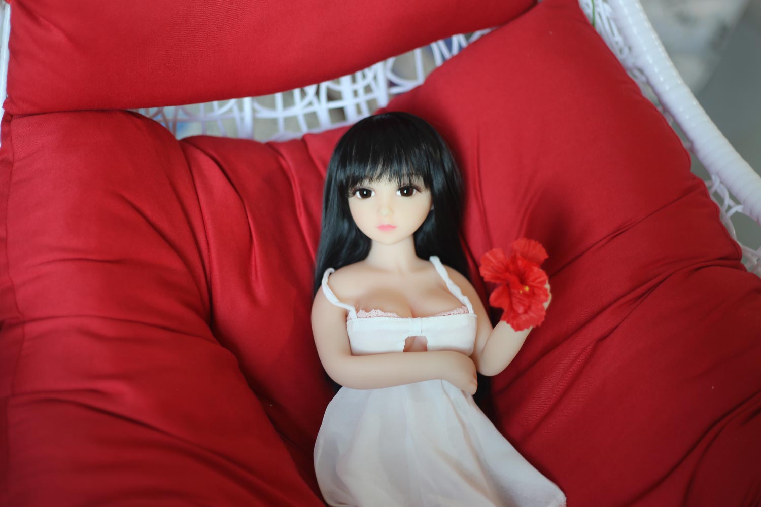 Black long-haired mini sex doll
