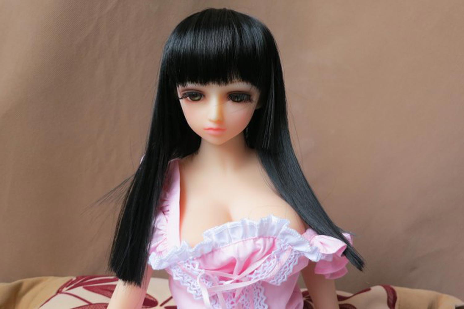 Black long-haired mini sex doll