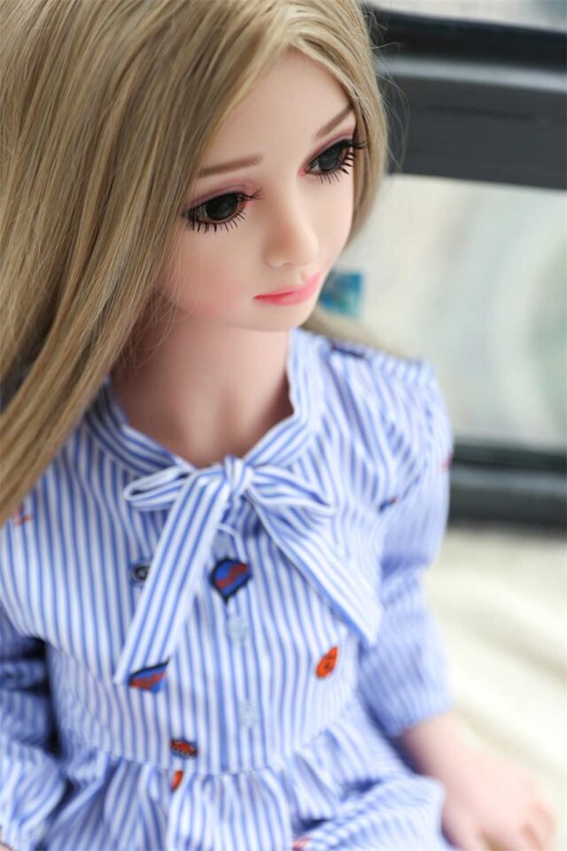 Mini sex doll in blue and white striped clothes