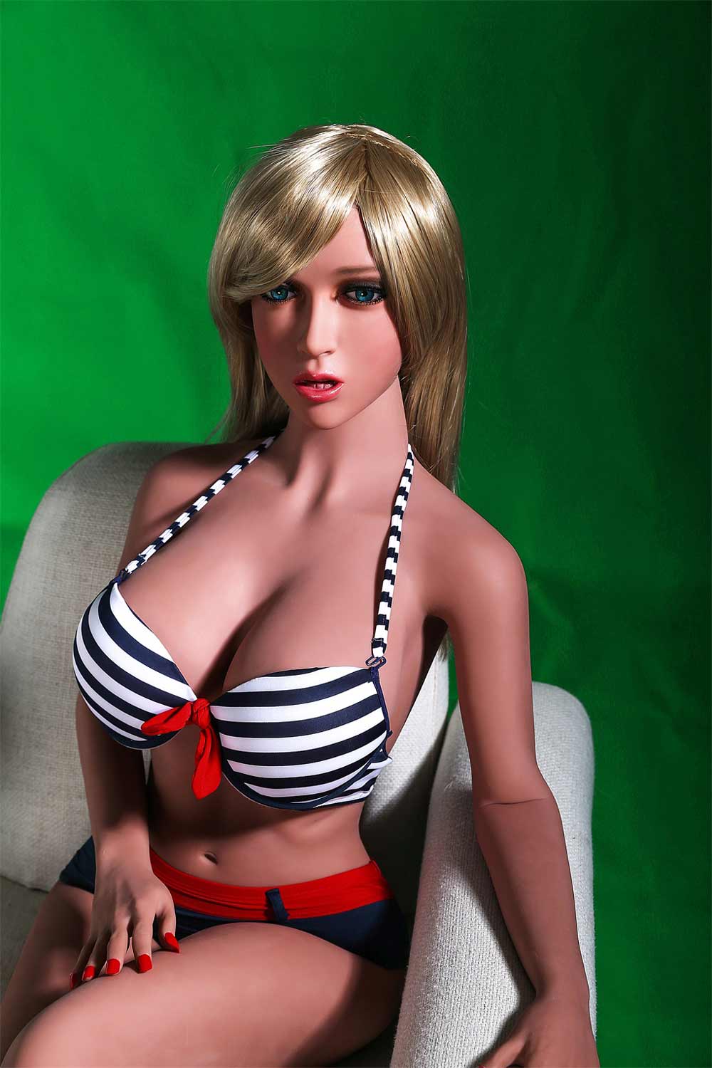 Sex doll with hand on thigh