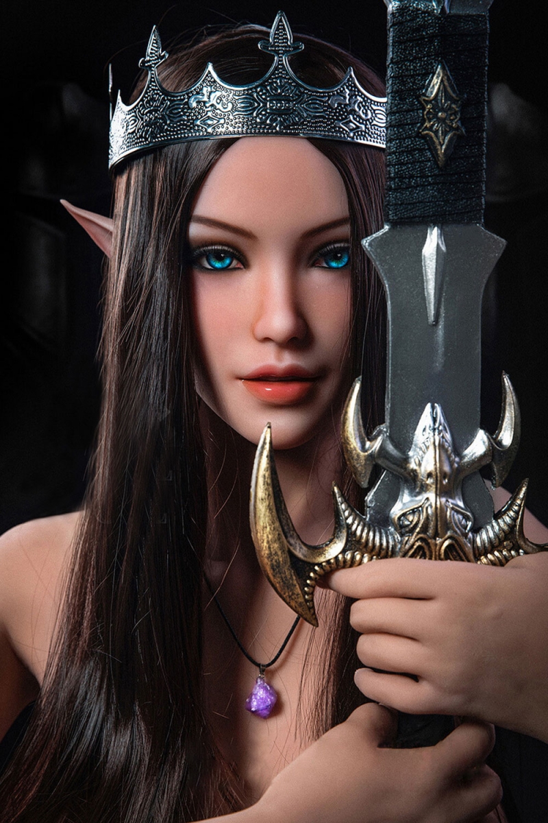 Anime sex doll holding a sword in both hands