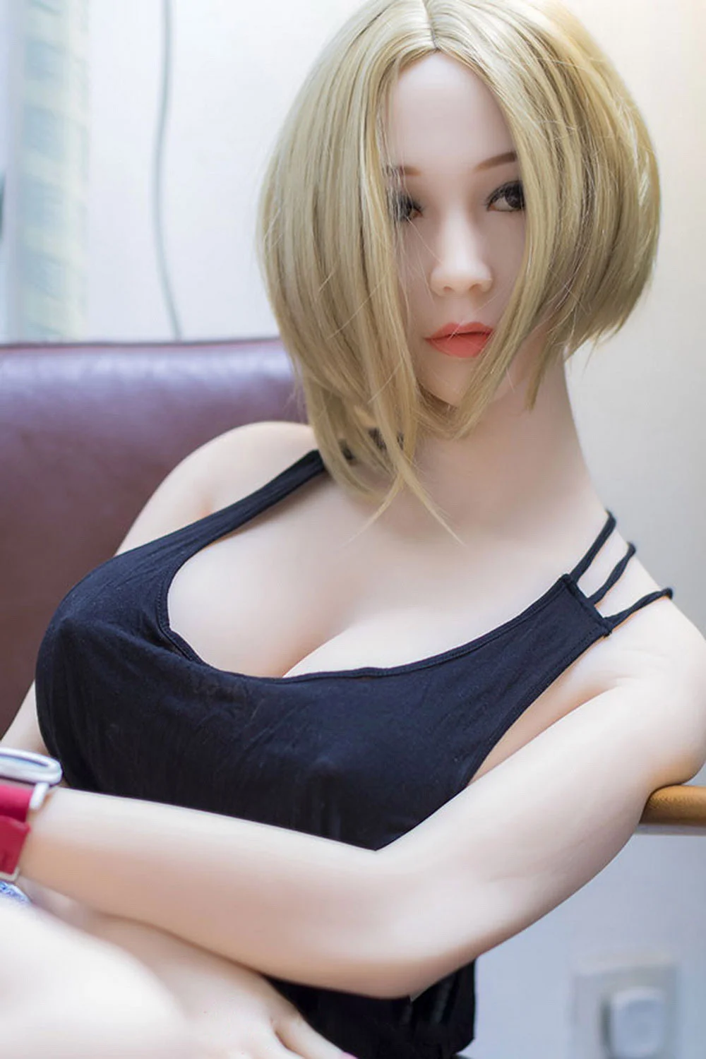 Anime sex doll in black vest