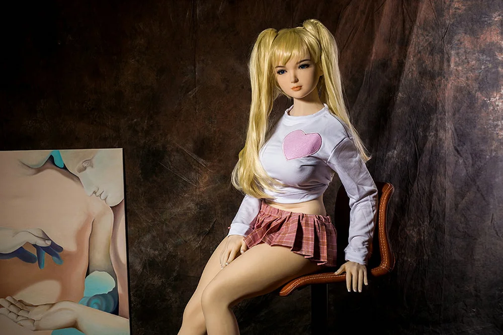 Anime sex doll sitting on a chair with hands on top