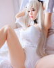 Anime sex doll with open legs and hands holding head