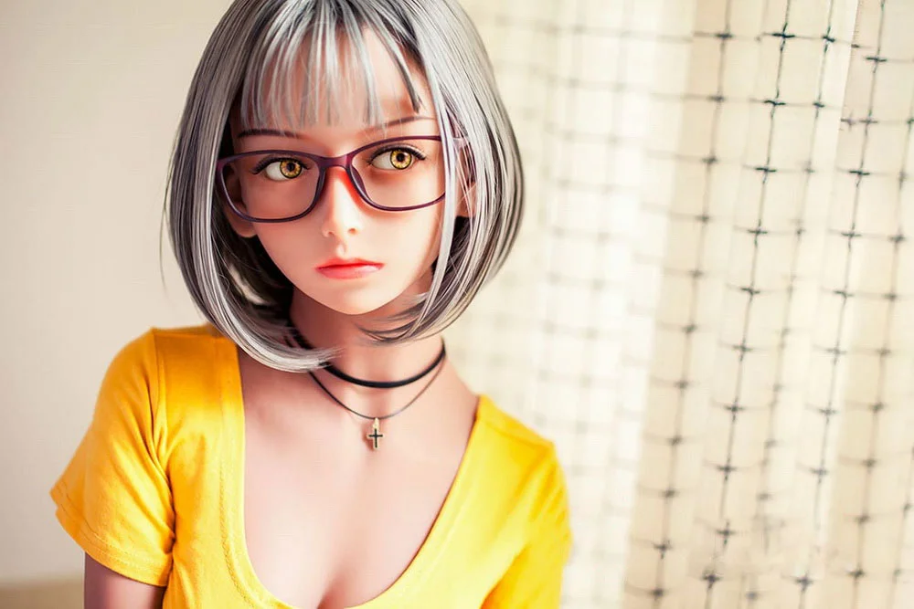 Anime sex doll with short gray hair