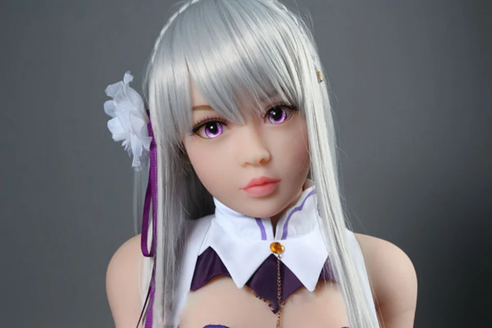 Anime sex doll with white long hair