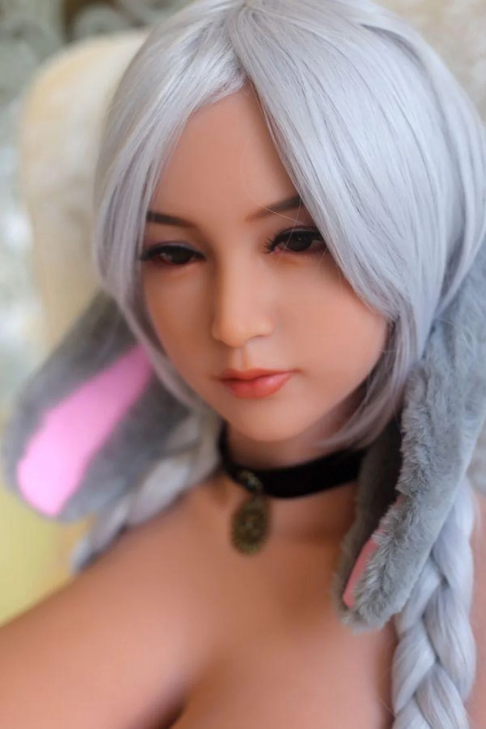 BBW sex doll with gray bunny ears headband