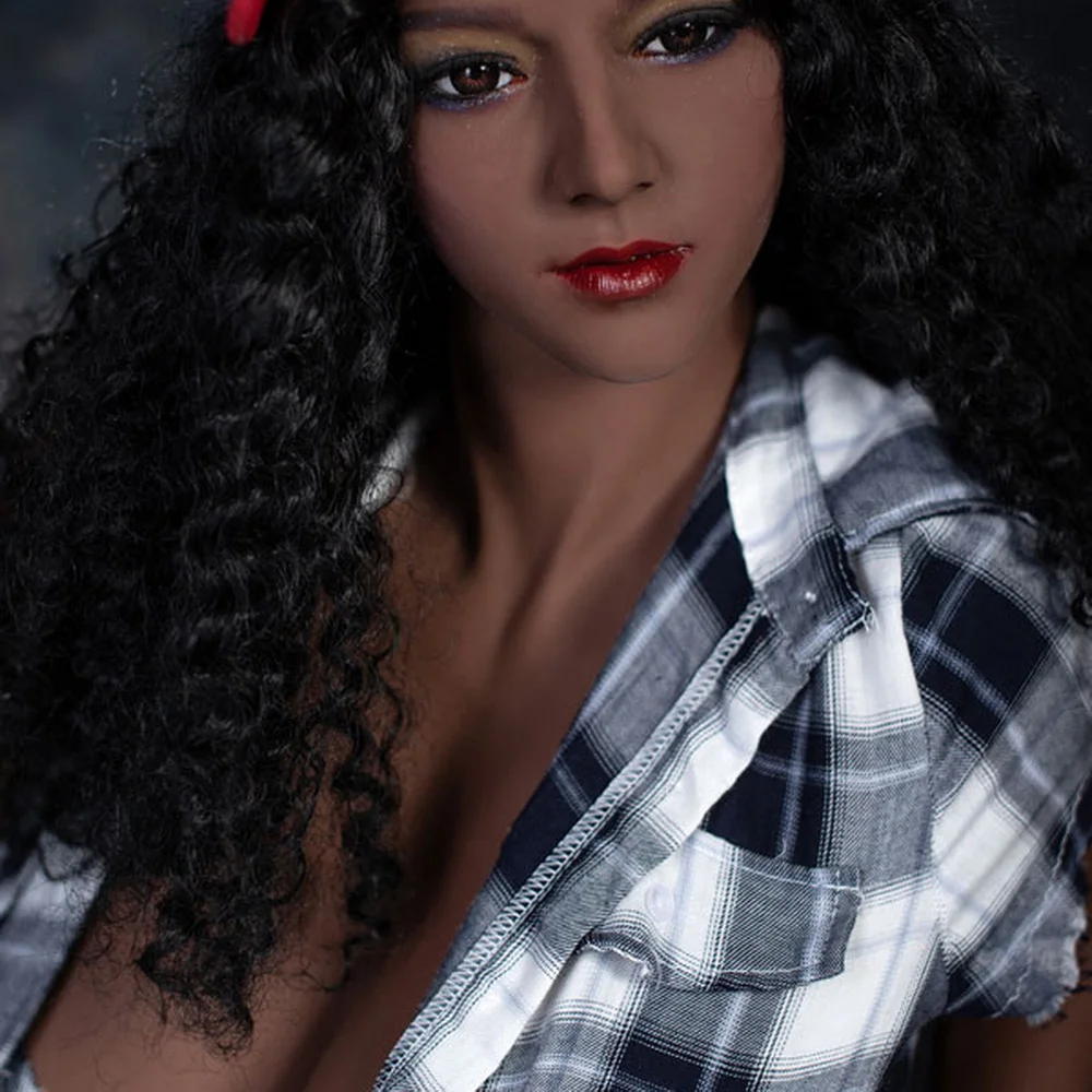 Black-sex-doll-in-black-and-white-plaid-clothes