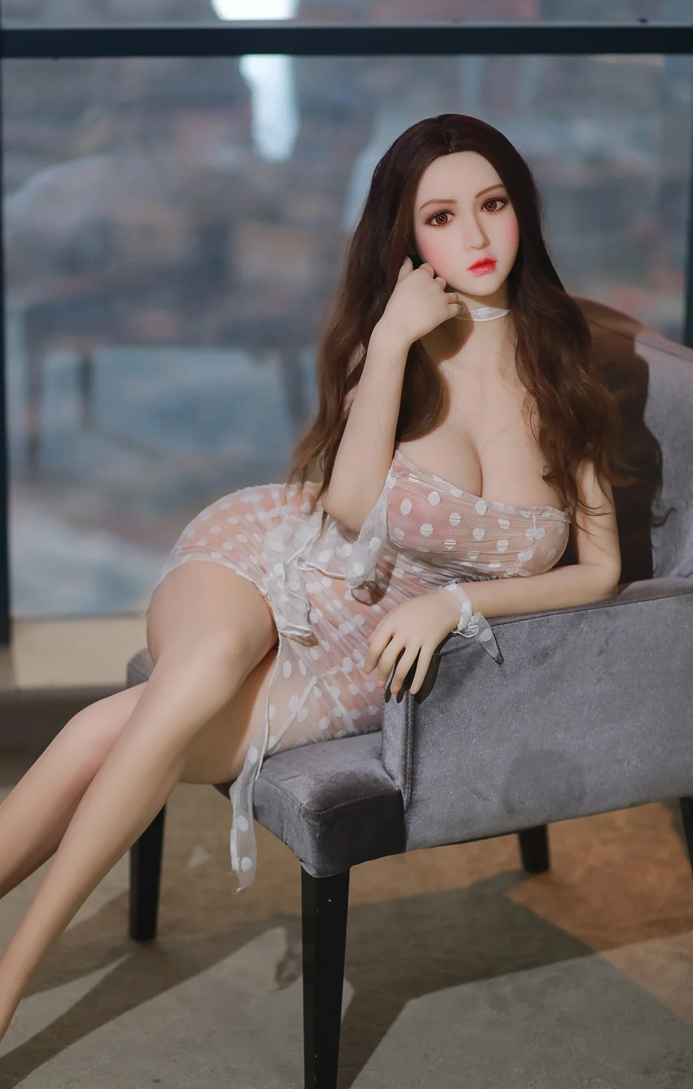 Sex doll in white lace dress