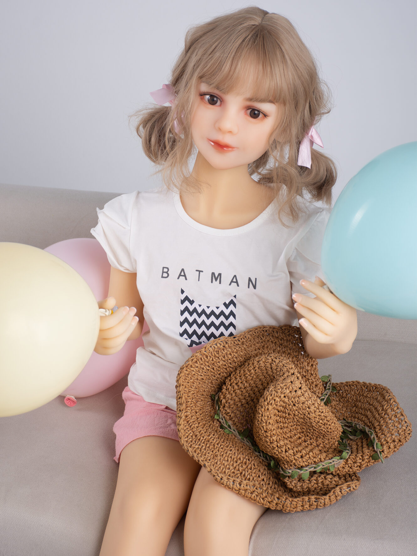 american flat chest sex doll holding balloons