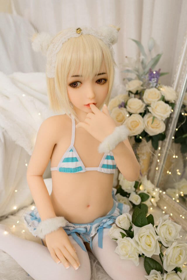 flat chest sex doll put a finger in mouth