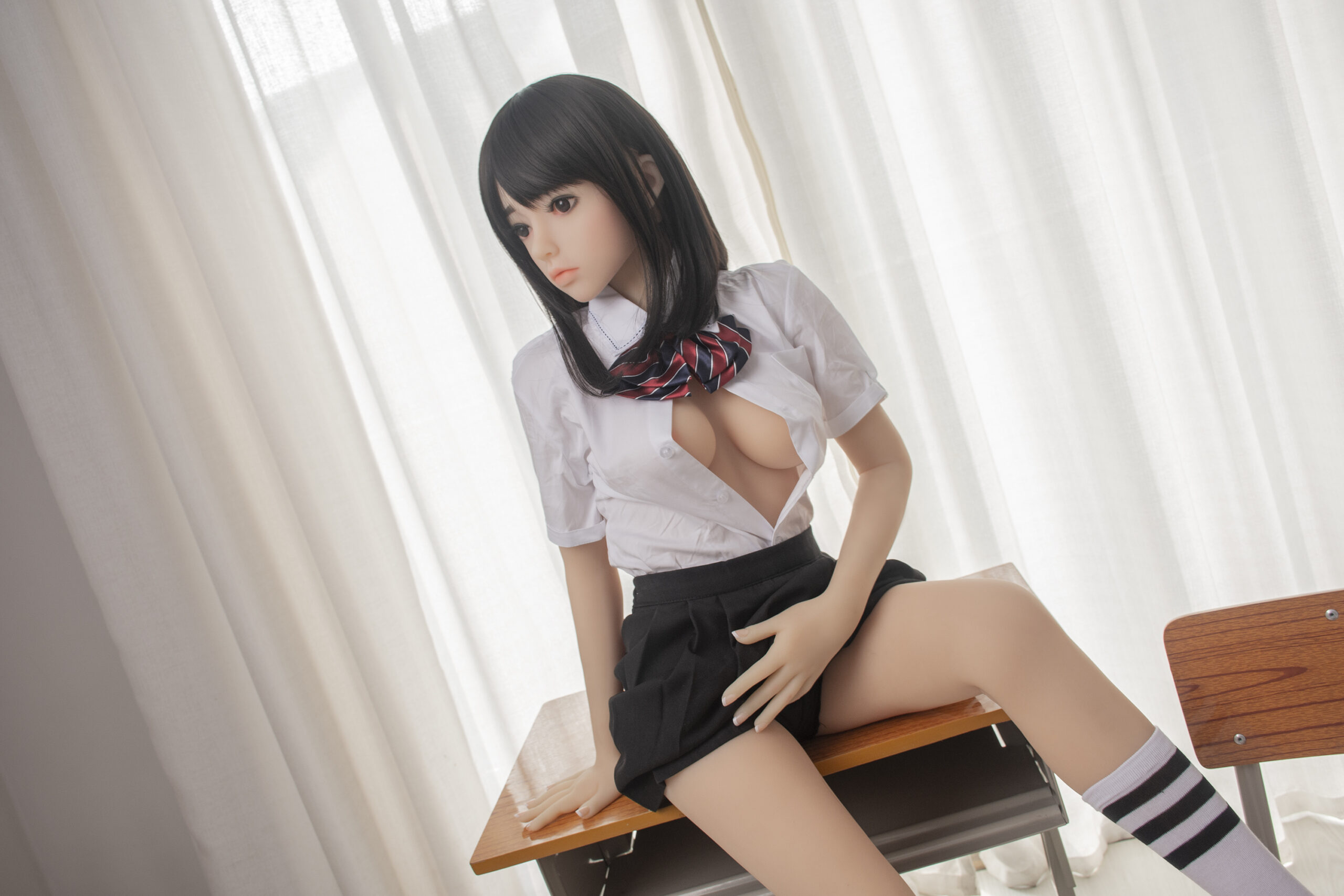 school girl looking sex doll with open boobs